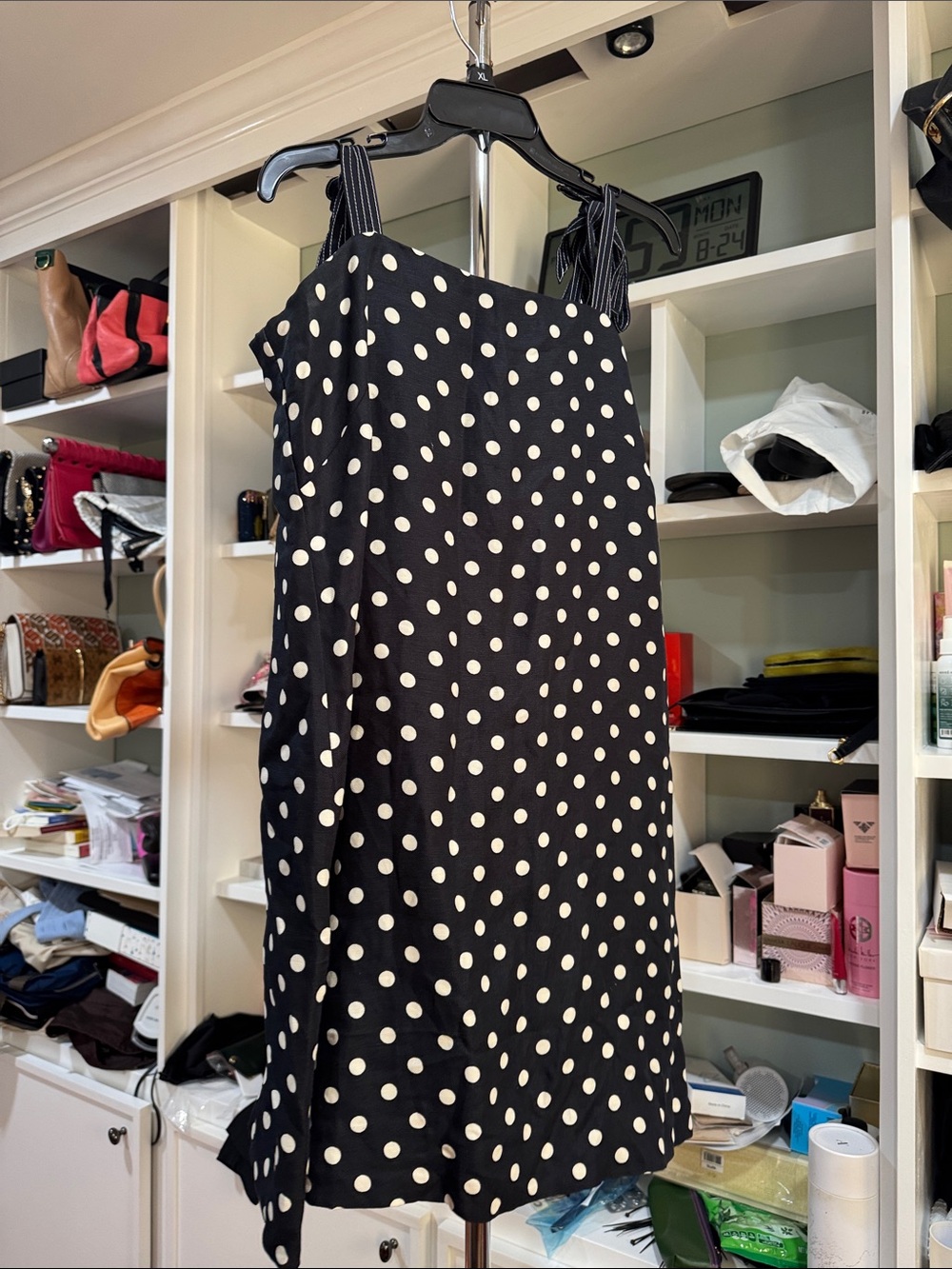 J. Crew Black Mini Dress with White Polka Dots